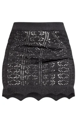Clearance PrettyLittleThing Contrast Crochet Knit Mini Skirt Black