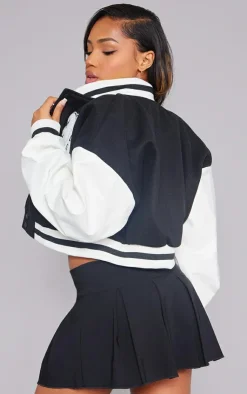 PrettyLittleThing Bomber Jackets*Contrast Faux Leather Sleeve Graphic Bomber Jacket