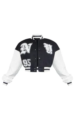 PrettyLittleThing Bomber Jackets*Contrast Faux Leather Sleeve Graphic Bomber Jacket