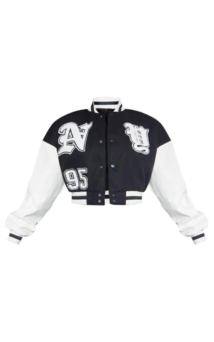 PrettyLittleThing Bomber Jackets*Contrast Faux Leather Sleeve Graphic Bomber Jacket