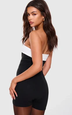 Contrast Fold Over Bandeau Romper-PrettyLittleThing