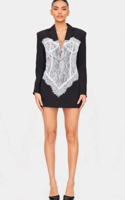 Contrast Lace Corset Blazer Dress-PrettyLittleThing Clearance