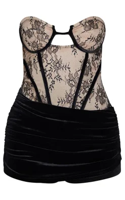 Contrast Lace Velvet Wrap Detail Skort Romper-PrettyLittleThing Discount