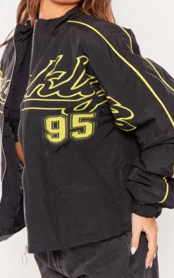 PrettyLittleThing Bomber Jackets*Contrast Oversized Graphic Zip Up Racer Bomber