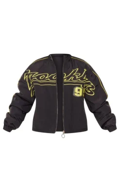 PrettyLittleThing Bomber Jackets*Contrast Oversized Graphic Zip Up Racer Bomber