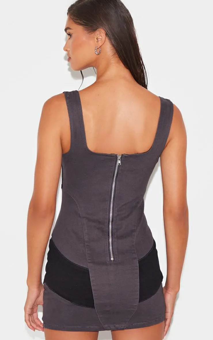 Contrast Panel Detail Denim Dress-PrettyLittleThing Best