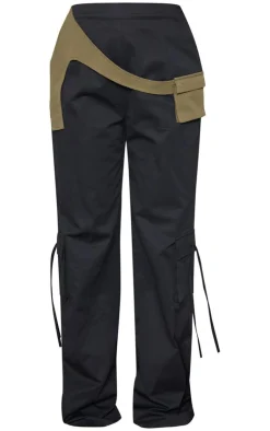 Hot PrettyLittleThing Contrast Panel Pocket Detail Cargos Black