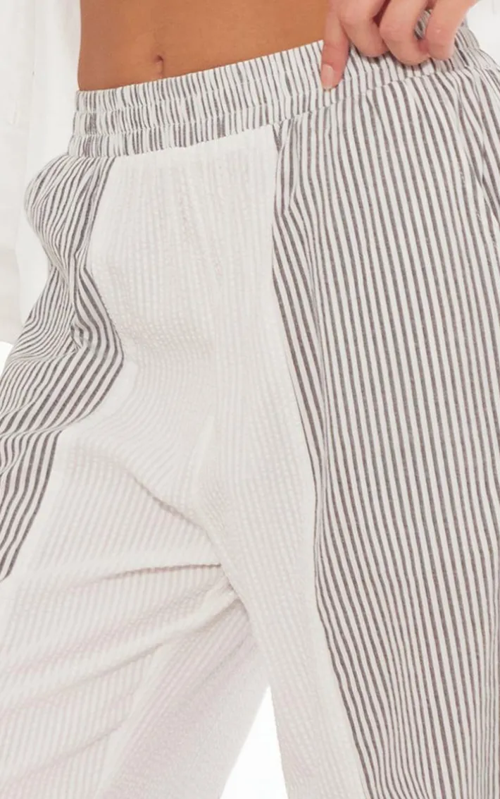 Black Contrast Pinstripe Linen Look Pants