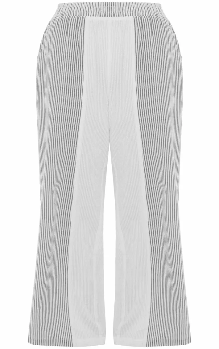 Black Contrast Pinstripe Linen Look Pants