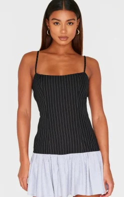 Contrast Pinstripe Frill Hem Shift Dress-PrettyLittleThing New