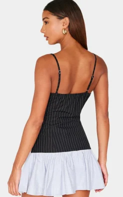 Contrast Pinstripe Frill Hem Shift Dress-PrettyLittleThing New
