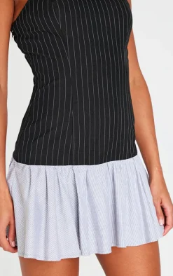 Contrast Pinstripe Frill Hem Shift Dress-PrettyLittleThing New