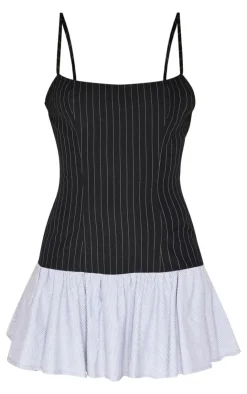 Contrast Pinstripe Frill Hem Shift Dress-PrettyLittleThing New