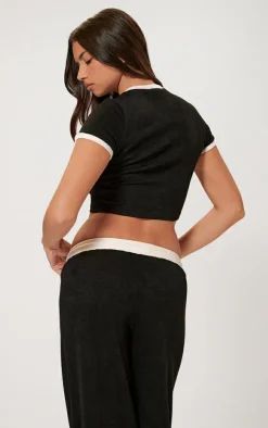 Best PrettyLittleThing Contrast Short Sleeve Top Black