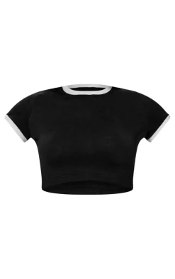 Best PrettyLittleThing Contrast Short Sleeve Top Black