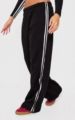 Sale PrettyLittleThing Contrast Stripe Wide Leg Sweatpants Black