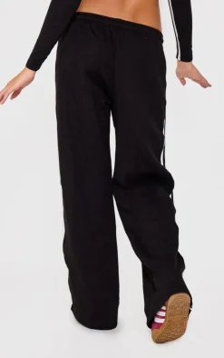 Sale PrettyLittleThing Contrast Stripe Wide Leg Sweatpants Black