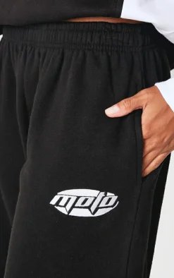 PrettyLittleThing Black Sweatsuits*Contrast Studio Archives Embroidered Wide Leg Sweatpants