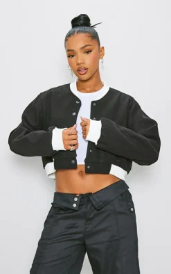 PrettyLittleThing Wool Coats*Contrast Trim Wool Look Bomber Jacket