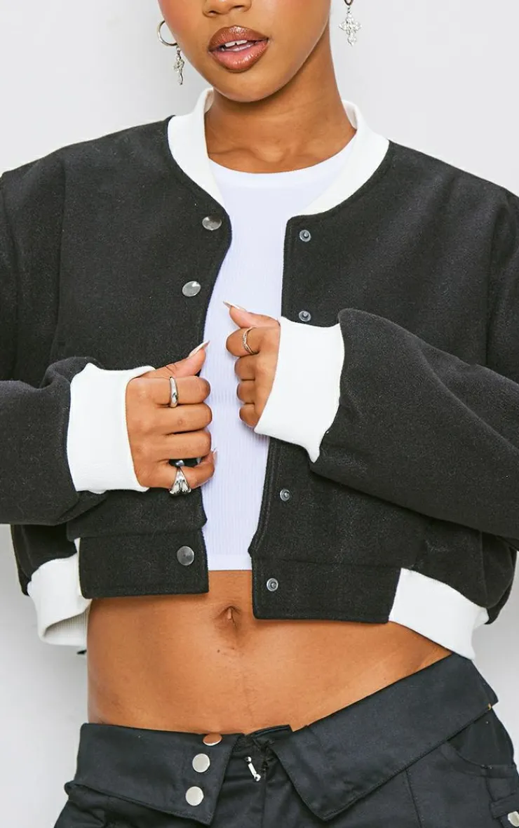 PrettyLittleThing Wool Coats*Contrast Trim Wool Look Bomber Jacket