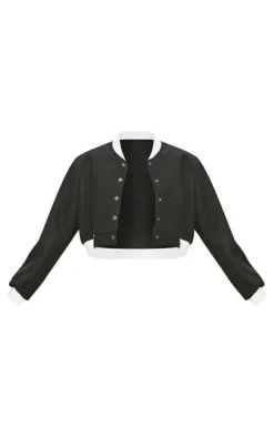 PrettyLittleThing Wool Coats*Contrast Trim Wool Look Bomber Jacket