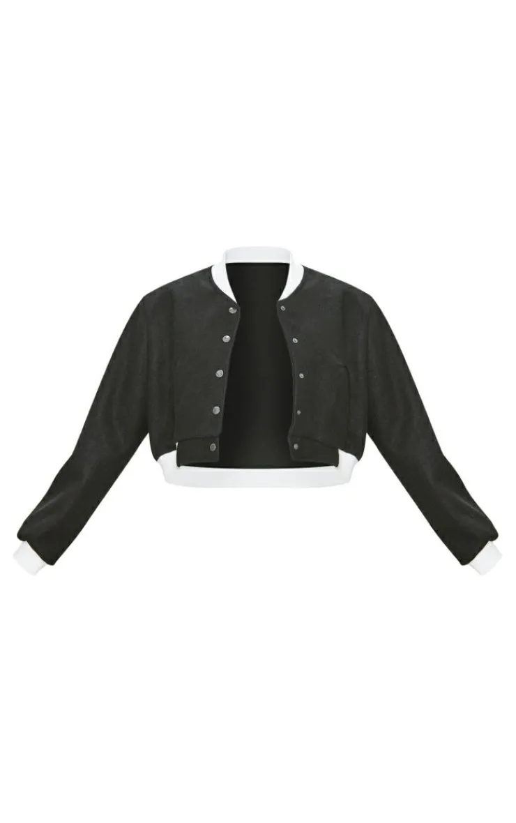 PrettyLittleThing Wool Coats*Contrast Trim Wool Look Bomber Jacket