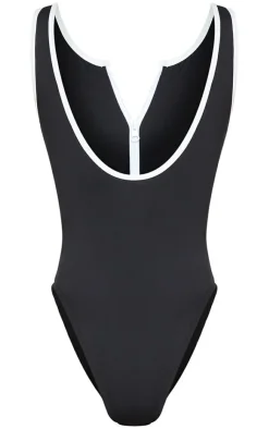 PrettyLittleThing Ski Outfits*Contrast Zip Front Scuba Swimsuit