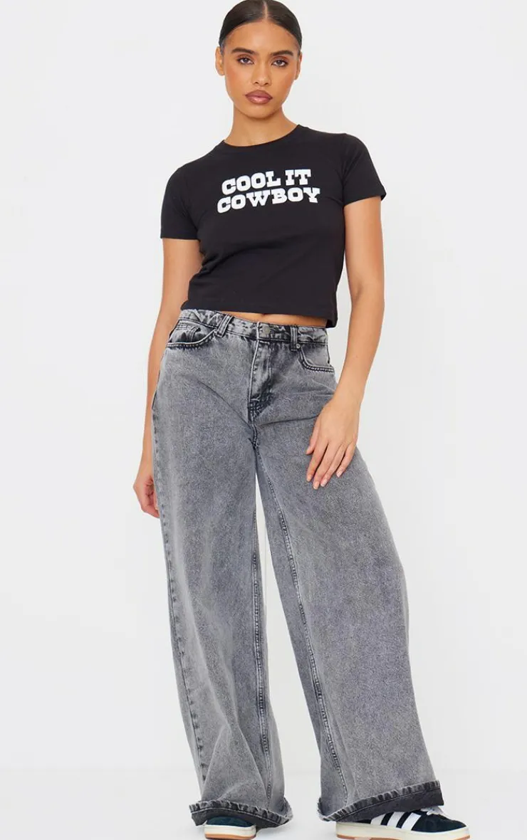 PrettyLittleThing T-Shirts*Black Cool It Cowboy Baby Doll Tee