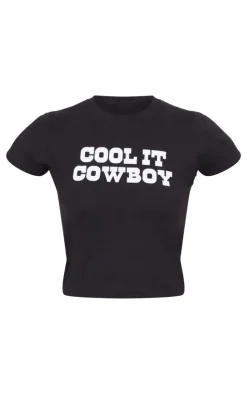 PrettyLittleThing T-Shirts*Black Cool It Cowboy Baby Doll Tee