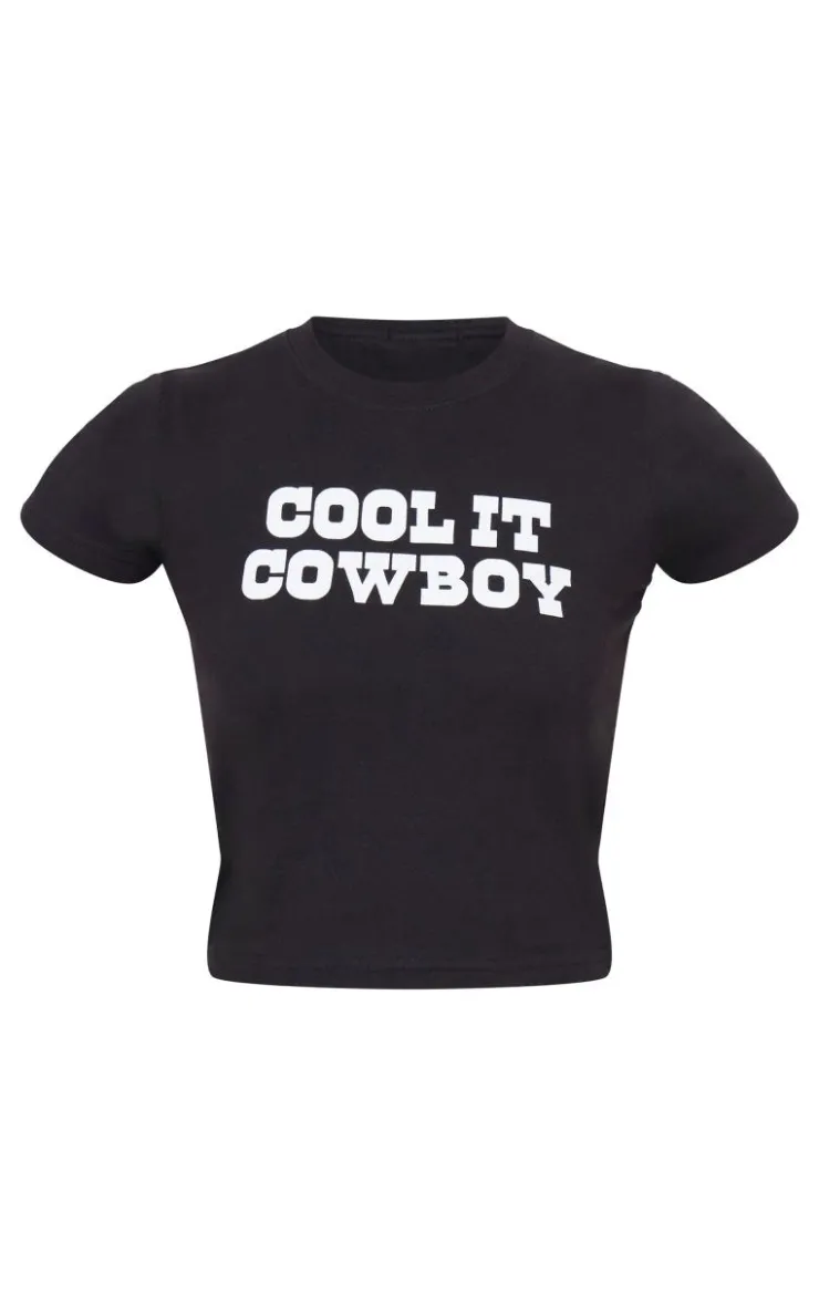 PrettyLittleThing T-Shirts*Black Cool It Cowboy Baby Doll Tee