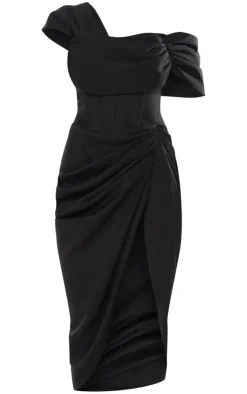 Corset Bardot Draped Midi Dress-PrettyLittleThing Online