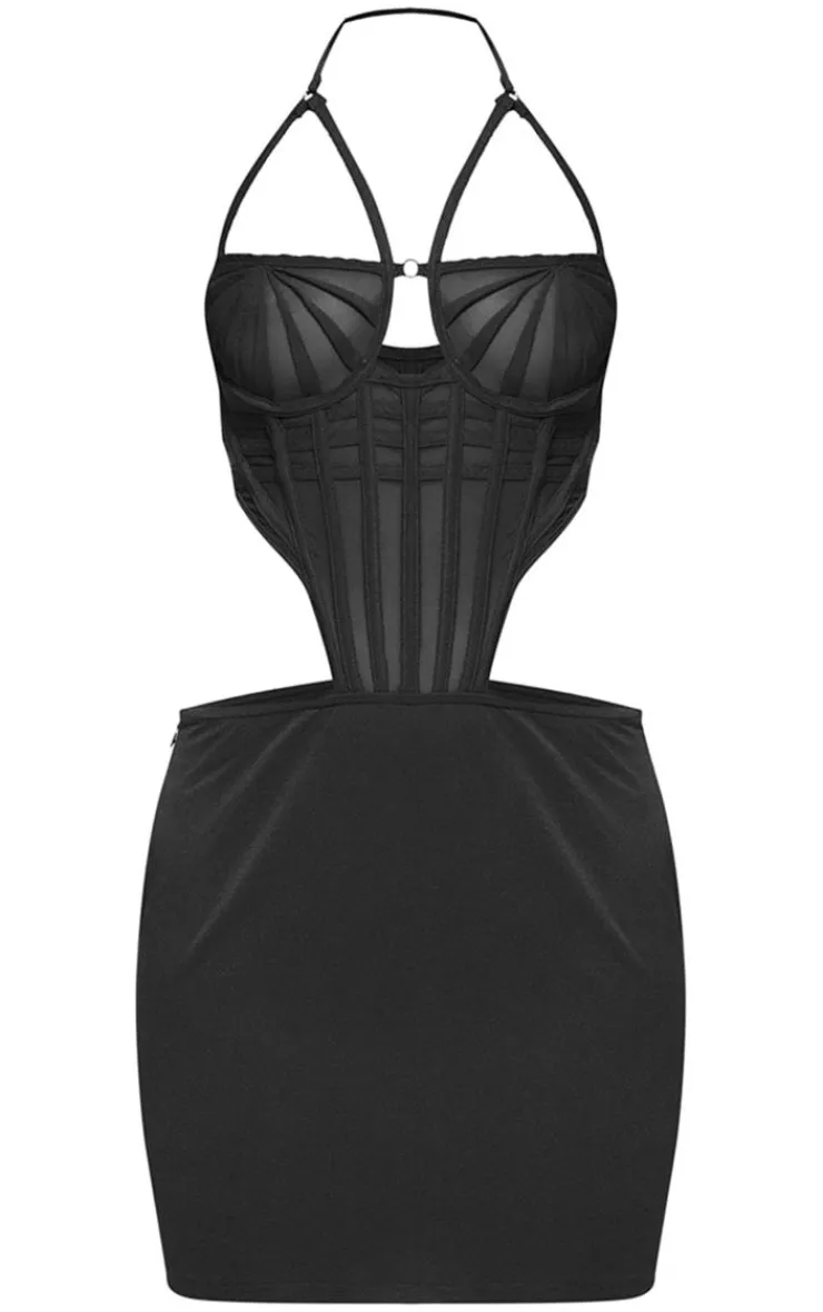 Corset Detail Halterneck Bodycon Dress-PrettyLittleThing Best
