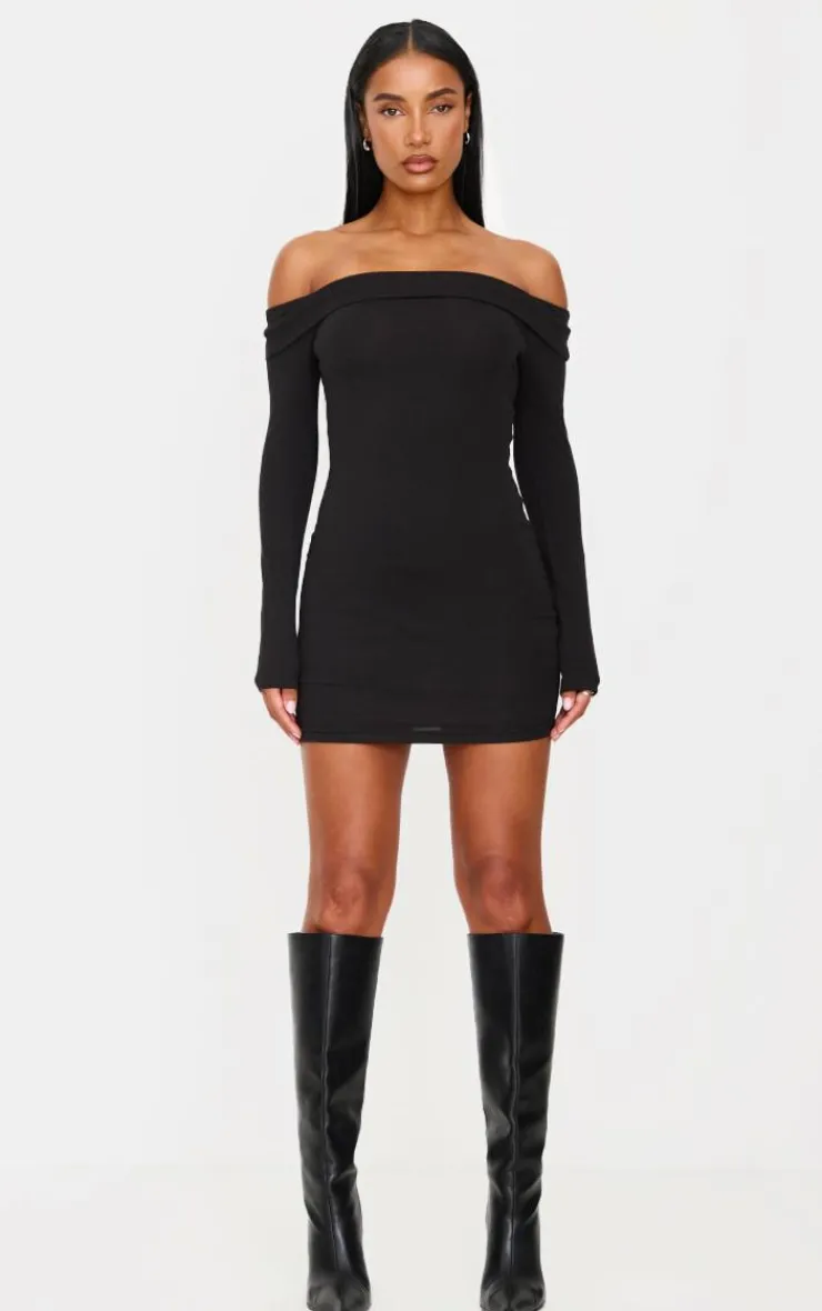 Cotton Bardot Fold Over Mini Dress-PrettyLittleThing Sale