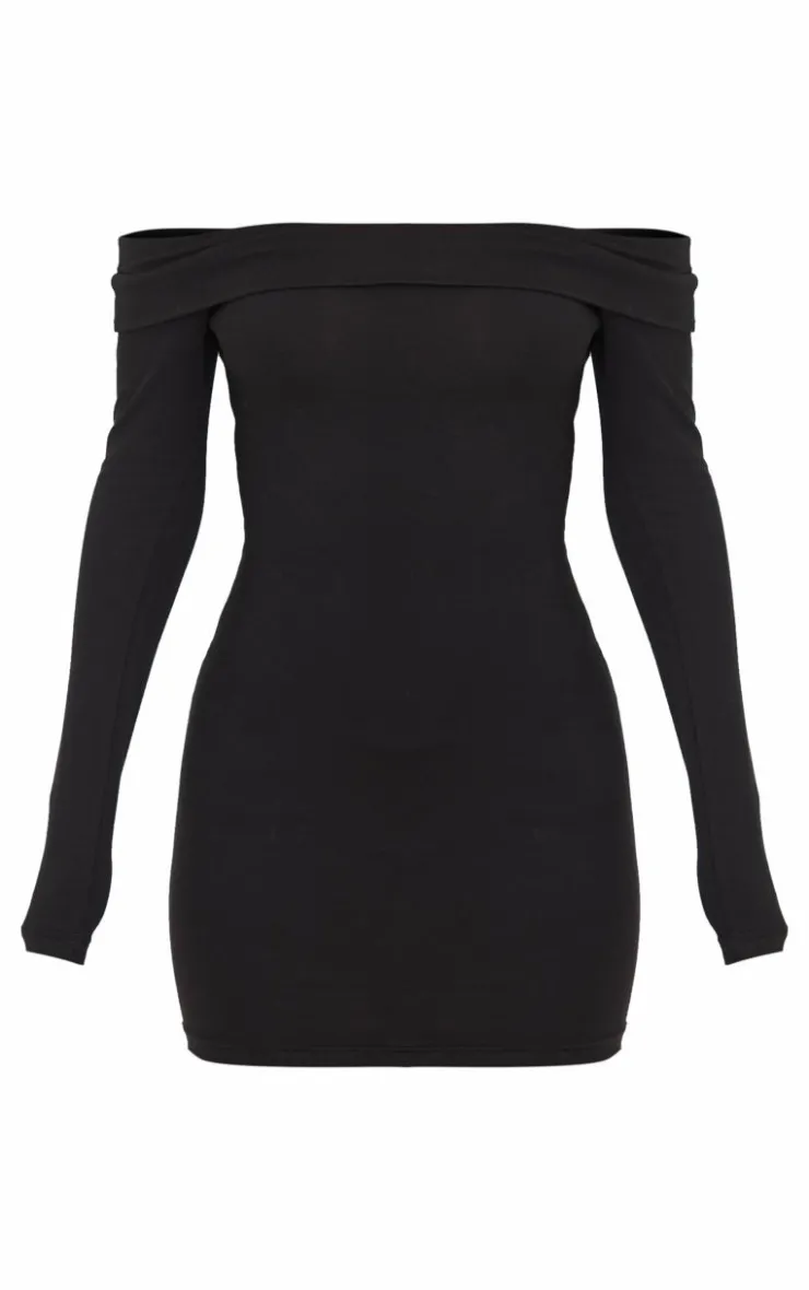 Cotton Bardot Fold Over Mini Dress-PrettyLittleThing Sale