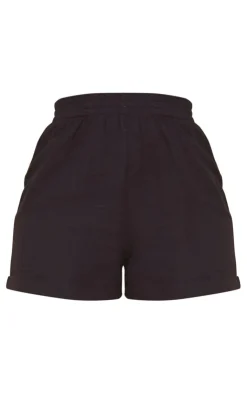 Hot PrettyLittleThing Cotton Cheesecloth Oversized Turn Up Hem Floaty Shorts Black