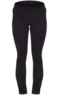 Black Cotton Fold Over Waist Flare Pants