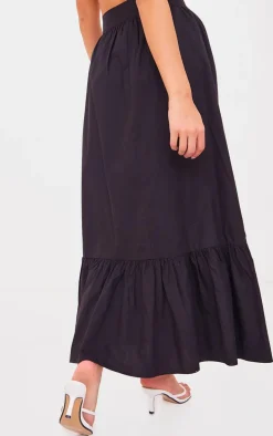 Black Cotton Poplin Bow Detail Maxi Skirt