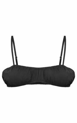 New PrettyLittleThing Cotton Poplin Strappy Ruched Bralette Black