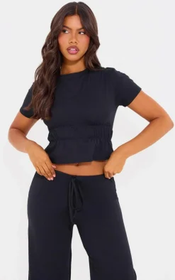 Best PrettyLittleThing Cotton Ruched Detail Top Black