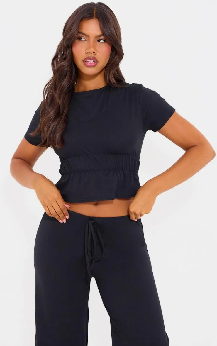 Best PrettyLittleThing Cotton Ruched Detail Top Black