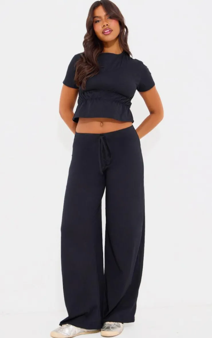 Best PrettyLittleThing Cotton Ruched Detail Top Black