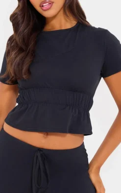 Best PrettyLittleThing Cotton Ruched Detail Top Black