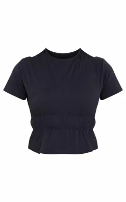 Best PrettyLittleThing Cotton Ruched Detail Top Black