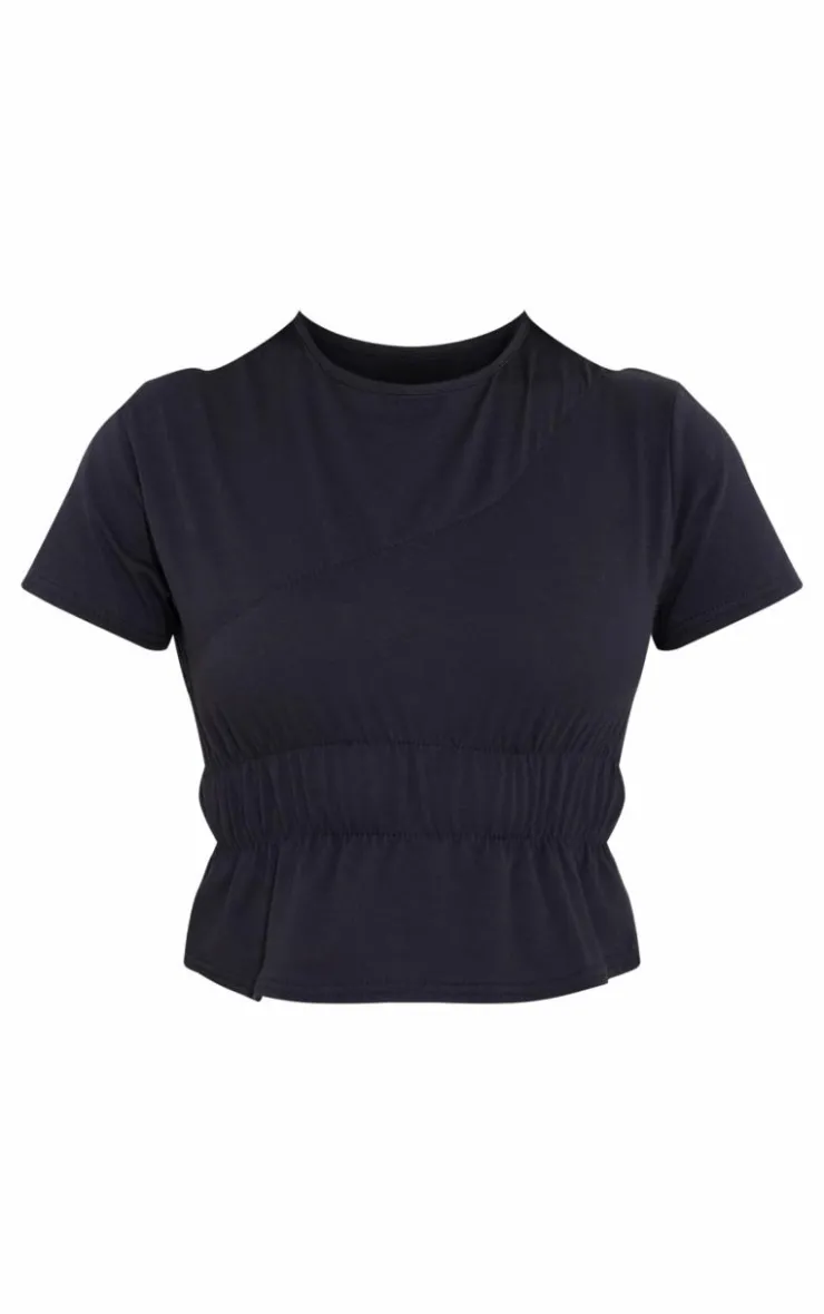 Best PrettyLittleThing Cotton Ruched Detail Top Black