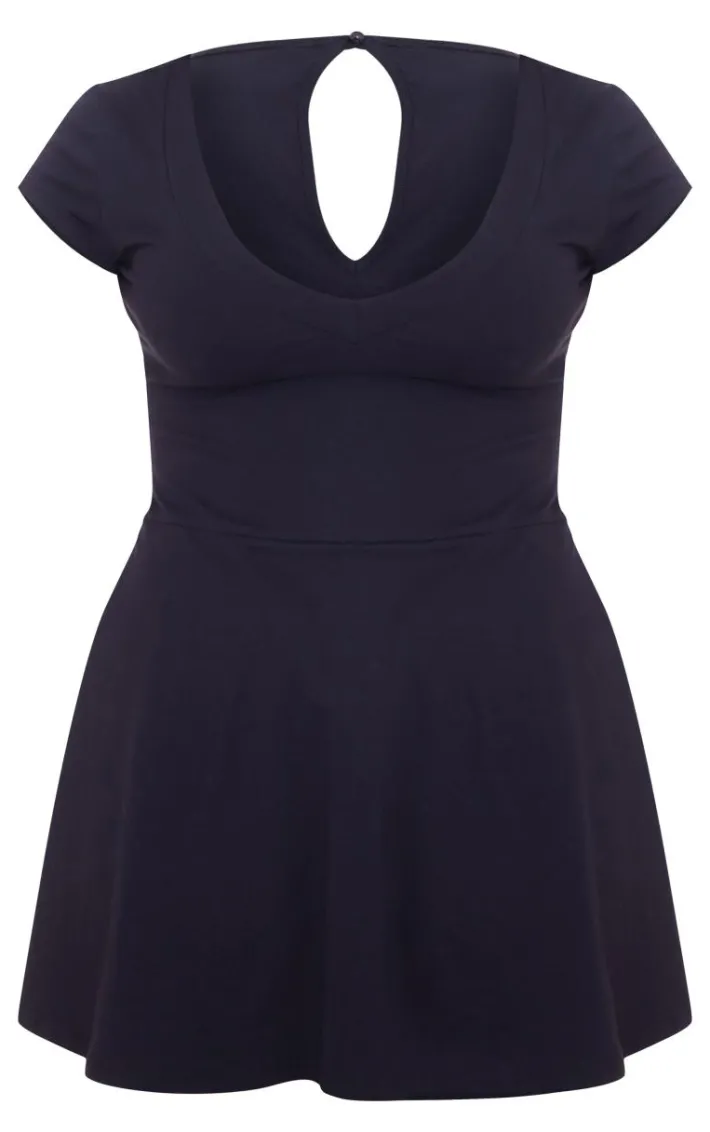 Black Cotton Short Sleeve Skort Romper