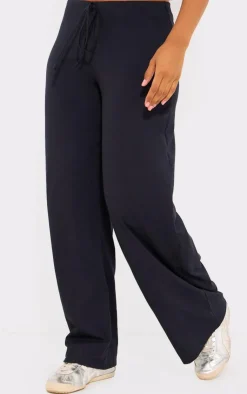 Discount PrettyLittleThing Cotton Wide Leg Pants Black