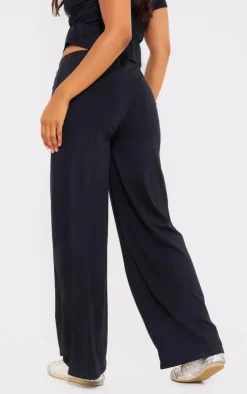 Discount PrettyLittleThing Cotton Wide Leg Pants Black