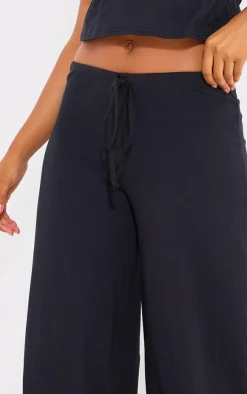 Discount PrettyLittleThing Cotton Wide Leg Pants Black