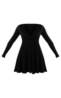 Cotton Wrap Long Sleeve Skater Dress-PrettyLittleThing Clearance