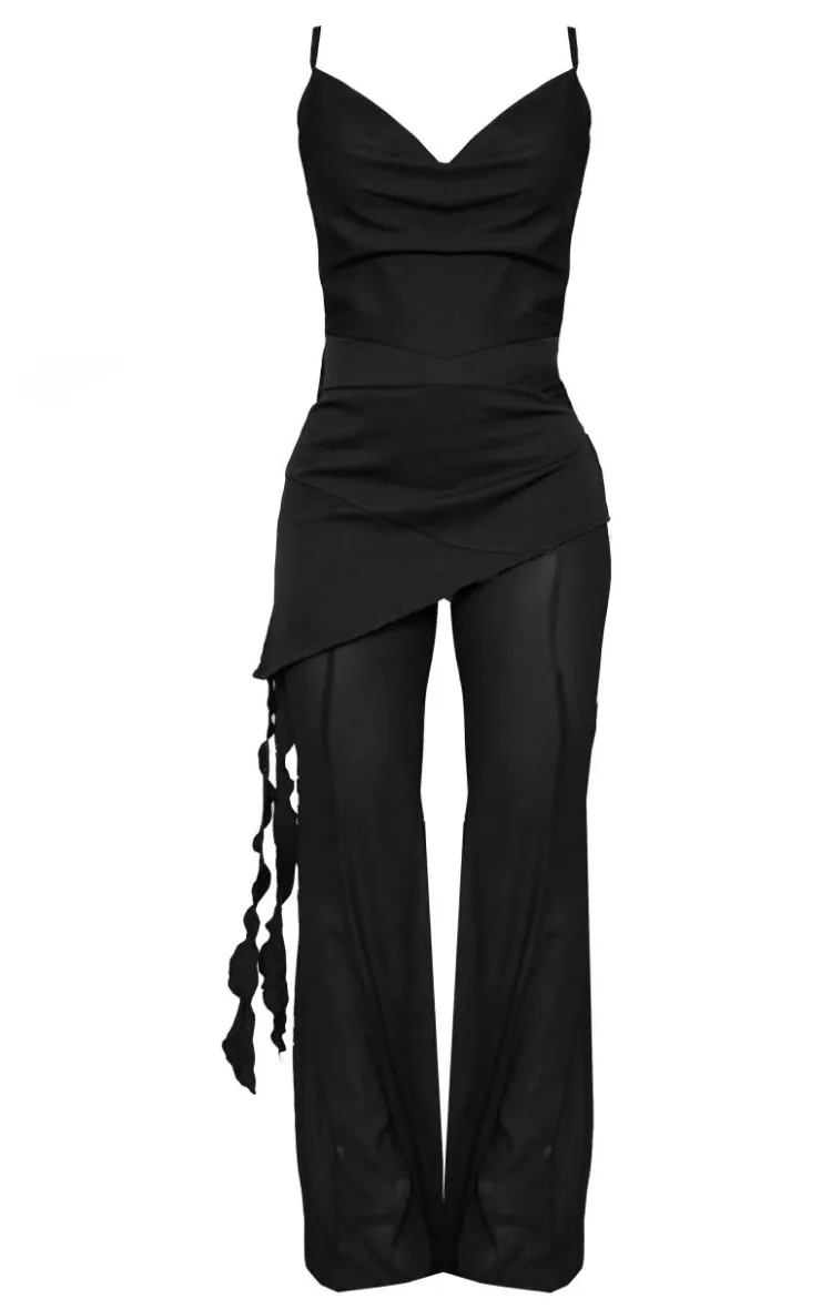 Cowl Neck Long Overlay Jumpsuit-PrettyLittleThing Outlet